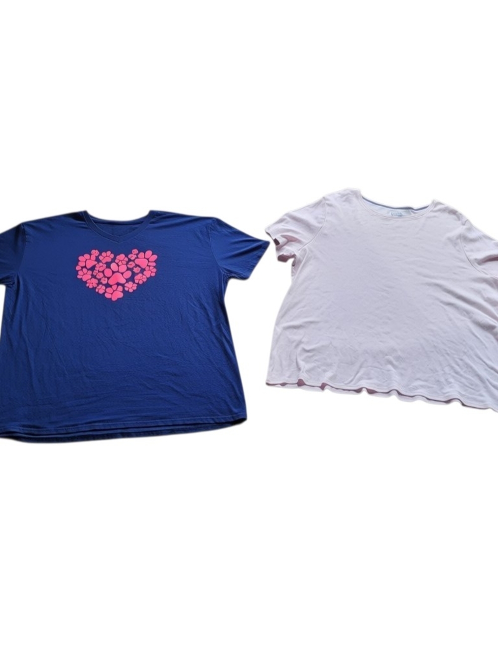 Blue Graphic Heart Tee & Light Pink Tee - Casual Duo